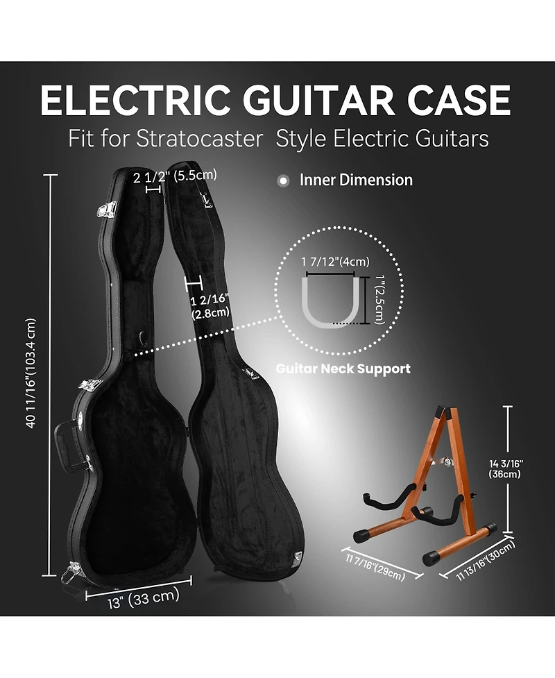 Yescom Electric Guitar Wood Case for Stratocaster Style with Folding Guitar Stand