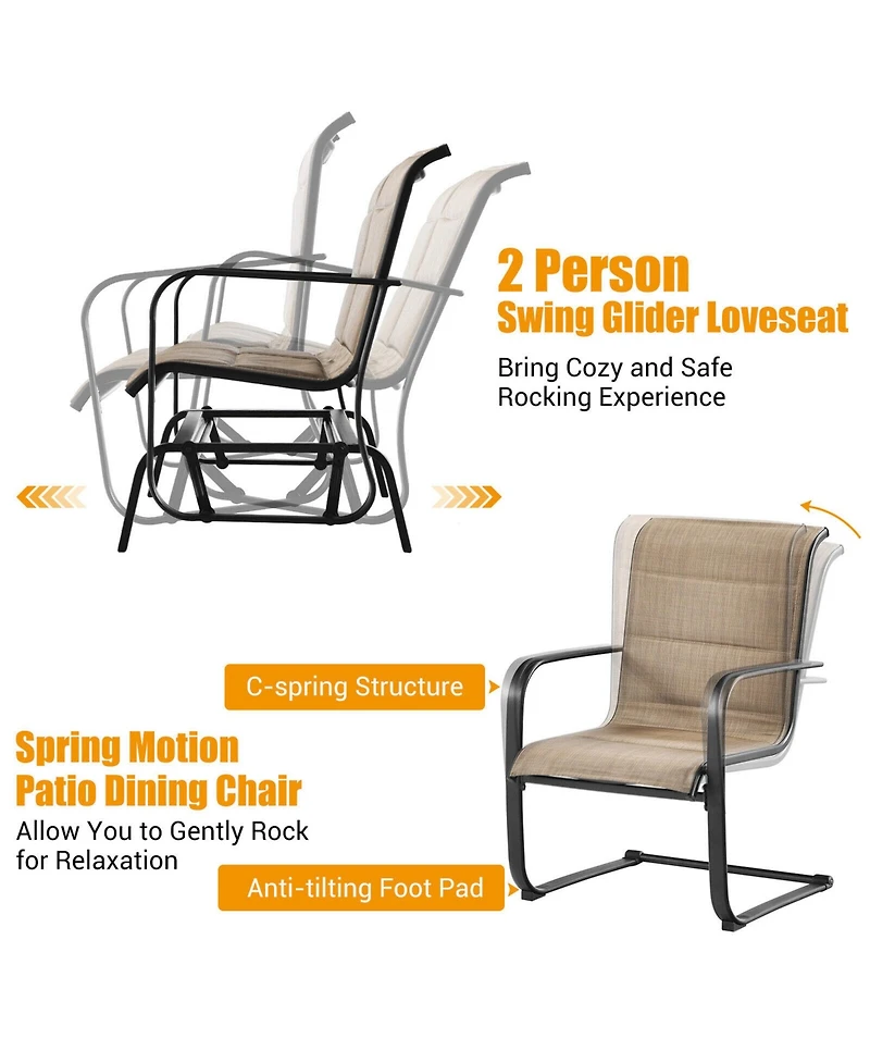 Gymax 4Pieces Patio Conversation Set Cotton Padded Furniture Set with Swing Glider Loveseat