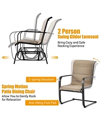 Gymax 4Pieces Patio Conversation Set Cotton Padded Furniture Set with Swing Glider Loveseat