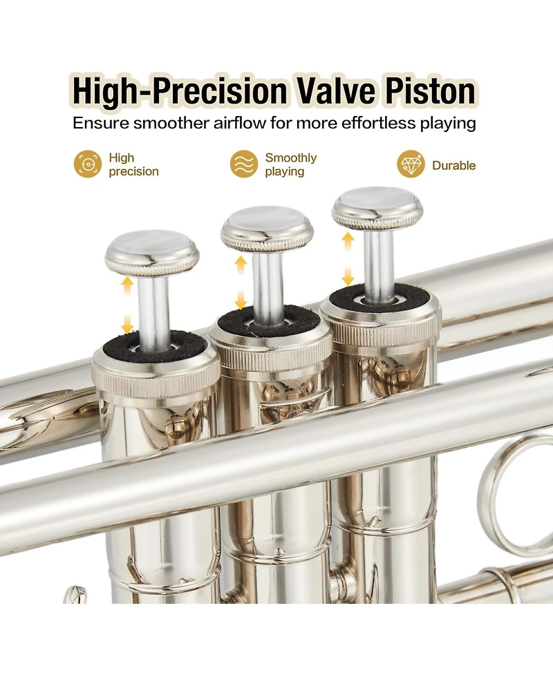 gaomon Bb Standard Trumpet Set for Beginners - Brass Student Instrument Mouthpiece Case Cleaning Kit