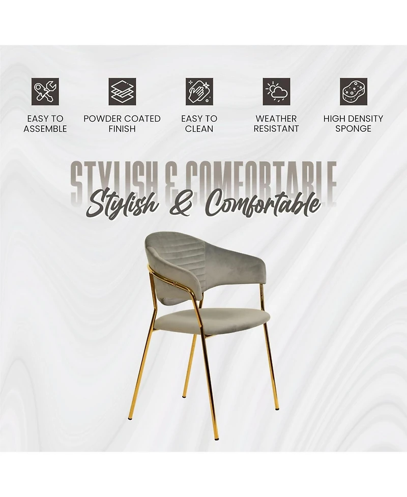 LeisureMod Bella Dining Chair With Arms Upholstered Leather/Velvet Accent Ergonomic Durable Stainless Steel Base for Modern Kitchen, Living Room
