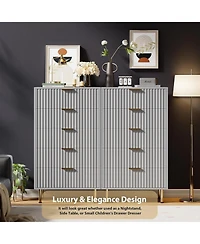 homfan Modern Fluted 5 Drawer Dresser - 48" Tall Wooden Chest with Deep Storage, Wide Top, Organizer for Bedroom, Living Room, Hallway, Kids Room
