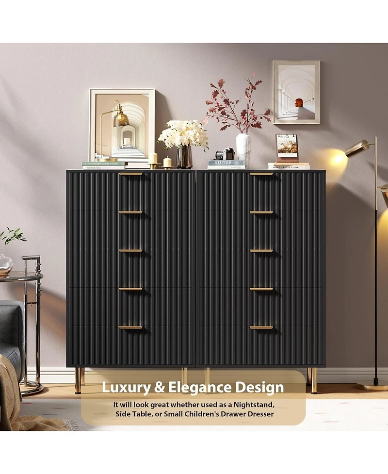 homfan Modern Fluted 5 Drawer Dresser - 48" Tall Wooden Chest with Deep Storage, Wide Top, Organizer for Bedroom, Living Room, Hallway, Kids Room
