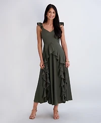 Siena Women's Ruffle Strap Maxi Dress with Cascading Skirt