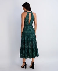 Siena Women's Heavy Lace Halter Tiered Dress