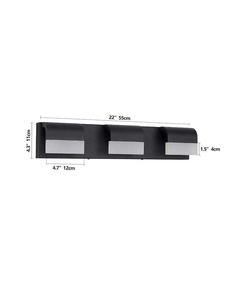 Busdays 3 Light Matt Black Led Contemporary Bathroom Vanity Light Fixture Over Mirror Dimmable Wall Light