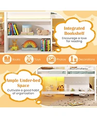 Gymax Twin Size Loft Bed w/ Led Lights and Roof Window and Storage Bookshelf and Guardrails