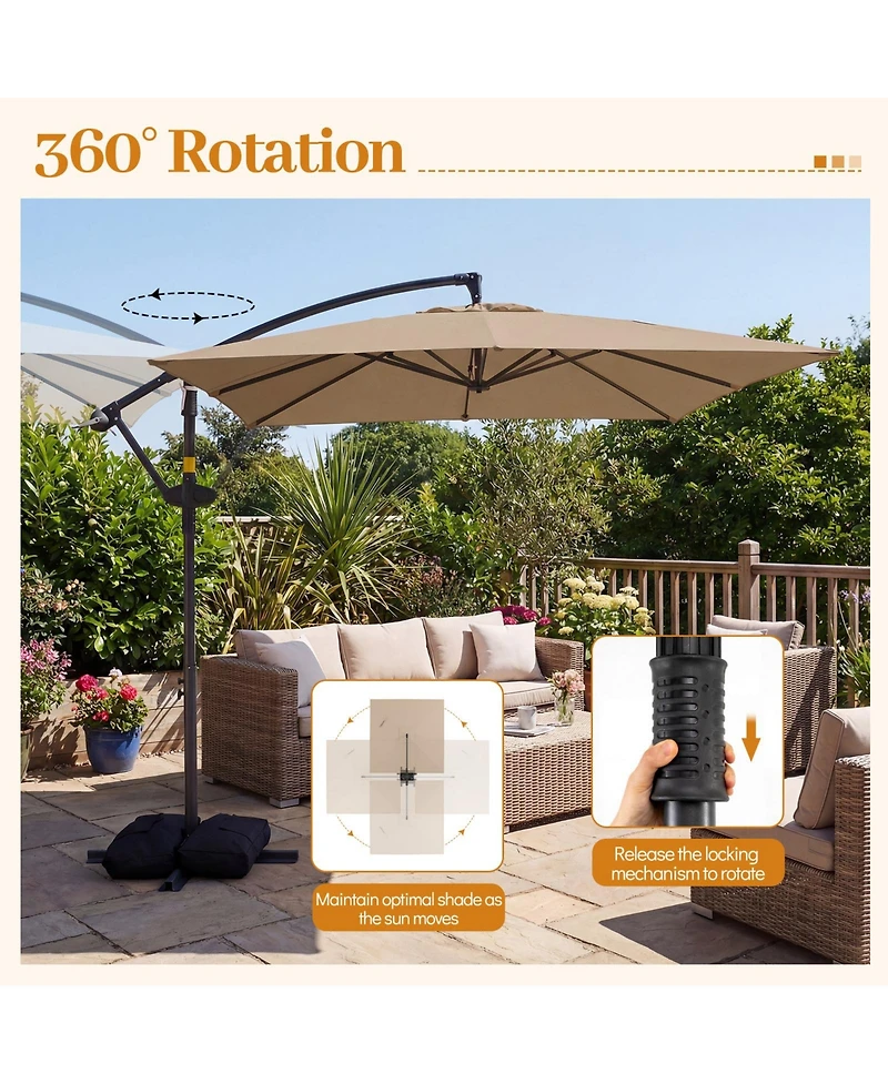 Gymax 8 x Feet Offset Cantilever Patio Umbrella Square Hanging Outdoor Market