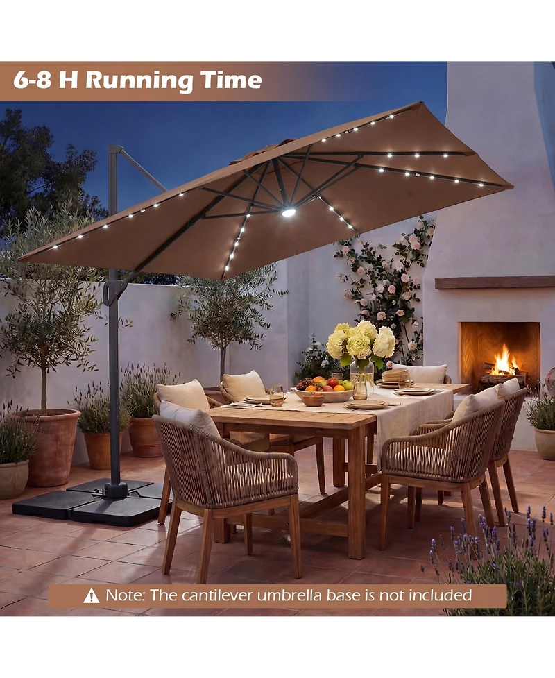 Gymax Cantilever Patio Umbrella With Solar Led Lights Square Offset Hanging