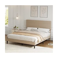 gaomon Upholstered Platform Bed, 6-Grid Linen Headboard