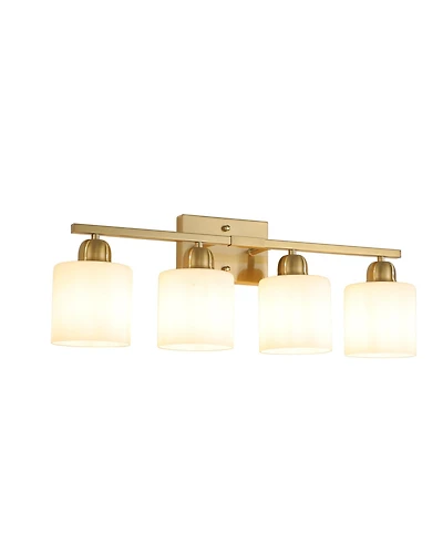 Busdays 4 Light Gold Modern Bathroom Light Fixture Vanity Light Over Mirror Wall Sconce Frosted Glass Shades E26 Socket Bulbs Not Included