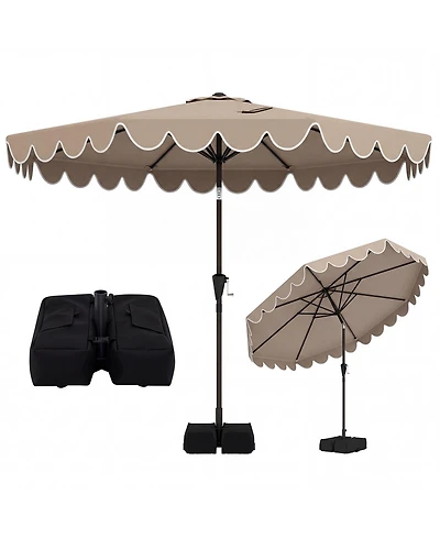 Gymax 10 Feet Outdoor Umbrella With Weighted Base Sandbags Push Button Tilt And Crank Patio