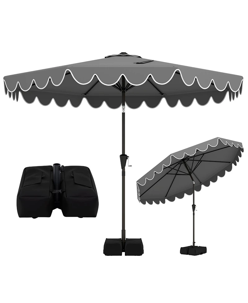 Gymax 10 Feet Outdoor Umbrella With Weighted Base Sandbags Push Button Tilt And Crank Patio