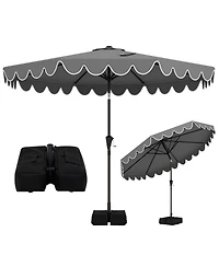 Gymax 10 Feet Outdoor Umbrella With Weighted Base Sandbags Push Button Tilt And Crank Patio