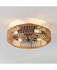 Jonathan Y Rowan 19.5" 4-Light Modern Bohemian 6-Speed Metal/Rattan Mobile-App/Remote-Controlled Lantern Led Ceiling Fan