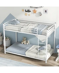 Gymax Twin Over Twin Bunk Bed Frame Platform W/Guard Rails and Side Ladder