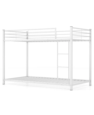 Gymax Twin Over Twin Bunk Bed Frame Platform W/Guard Rails and Side Ladder