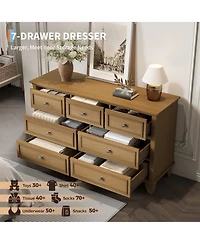 homfan Modern 7 Drawer Dresser for Bedroom - Wide Chest of Drawers Deep Storage Water-Resistant Wood Top Metal Handles Thickened Desktop