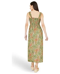 Yumi Women's Foil Palm Print Ruched Midi Dress