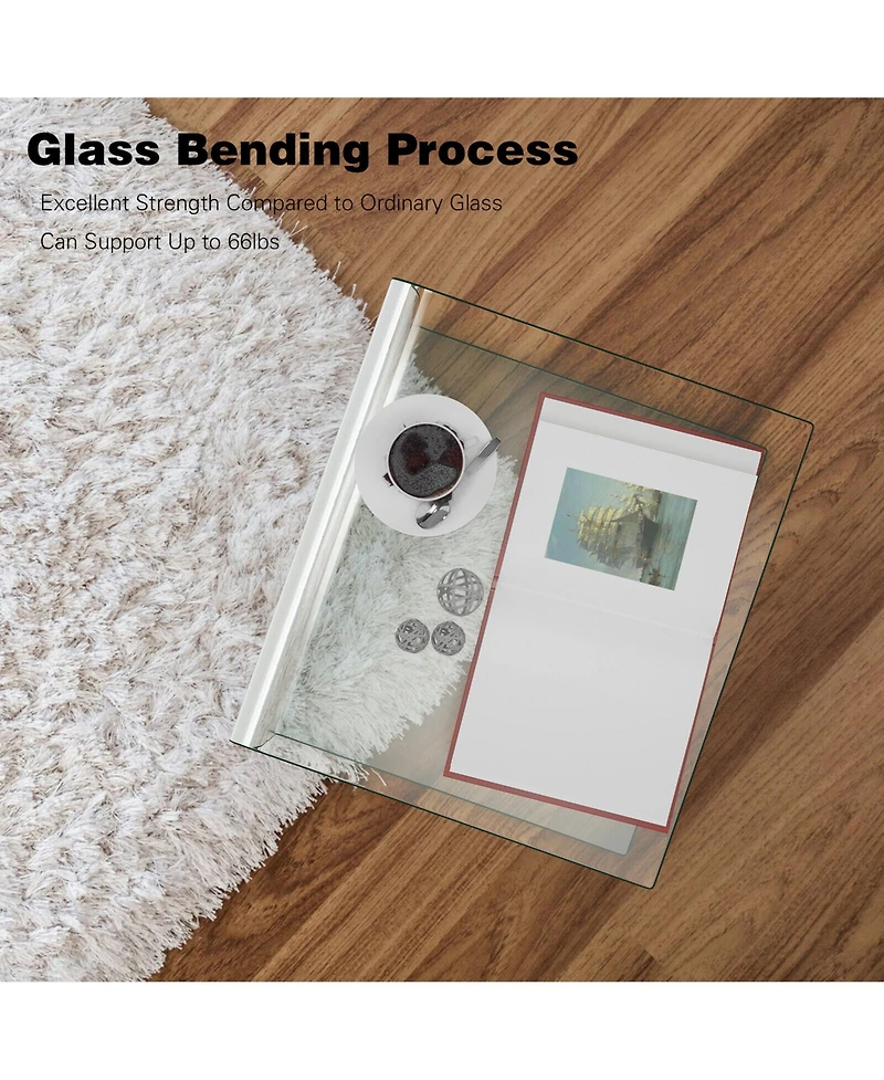 Gymax 3 Piece Tempered Glass Coffee and End Table Set Transparent Living Room