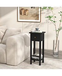 Gymax Solid Wood Side Table Rectangular 2PCS Sofa Side Table w/ Acacia Wood Top Telephone Table
