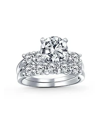 Bling Jewelry Solitaire Cz Engagement Ring Set 3.5CTW Round Side Stones Anniversary Band .925 Sterling Silver