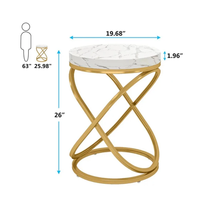 Slickblue Tall Round End Table with Faux Marble Top for Living Room