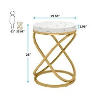 Slickblue Tall Round End Table with Faux Marble Top for Living Room