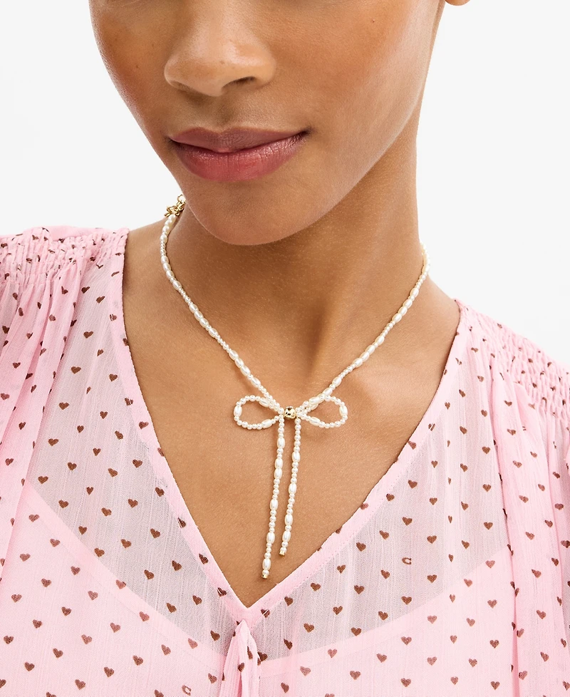 Coach Faux Imitation Pearl Bow Choker Necklace