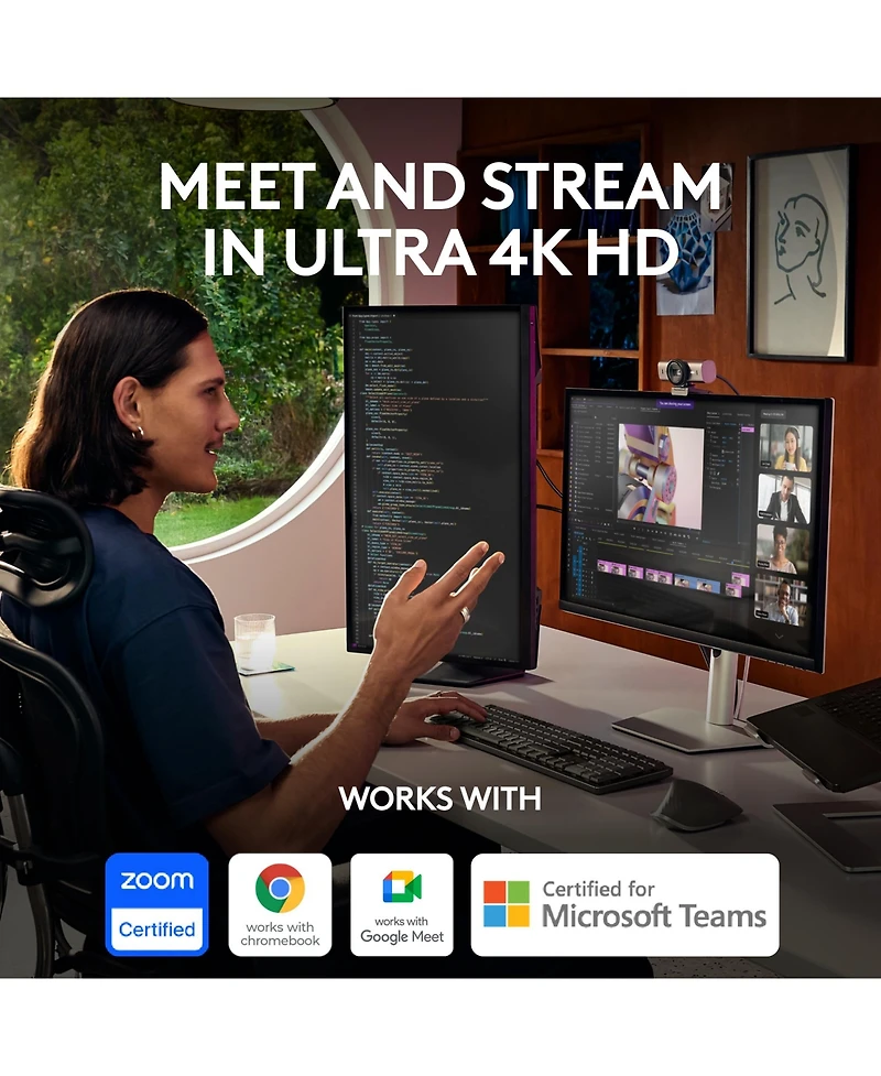 Logitech Mx Brio Ultra Hd 4K Webcam, 1080p 60FPS, Dual Noise-Reducing Mics, Usb-c, Teams/Zoom/Meet, Black
