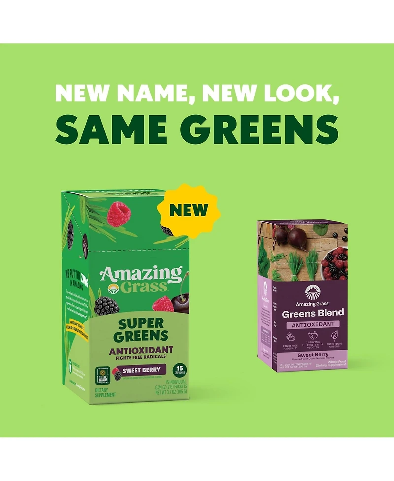 Amazing Grass Greens Blend Antioxidant: Super Greens Powder with Spirulina, Beets, Elderberry, Prebiotics and Probiotics, Sweet Berry, 15 Servings
