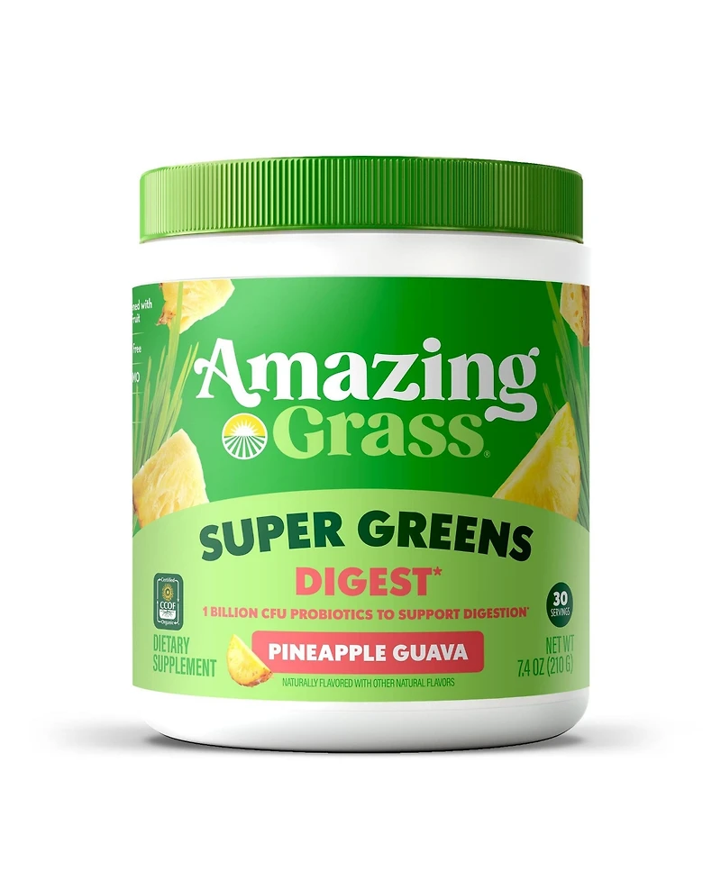 Amazing Grass Greens Blend Digest: Super Greens Powder with Spirulina, Chlorella, Pineapple Guava, Enzymes and Probiotics, 30 Servings