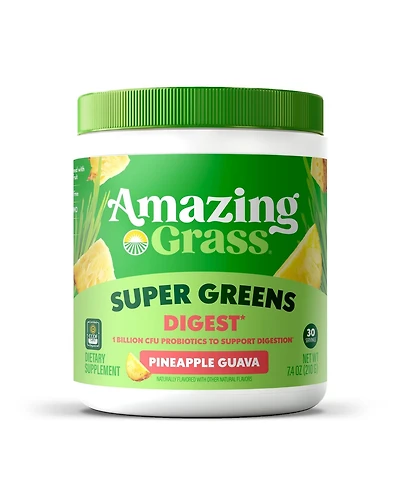 Amazing Grass Greens Blend Digest: Super Greens Powder with Spirulina, Chlorella, Pineapple Guava, Enzymes and Probiotics, 30 Servings