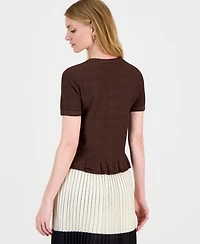 T Tahari Women's Textured Ruffled-Hem Cardigan