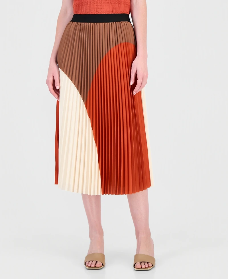T Tahari Women's Pleated Pull-On Midi Flare Skirt