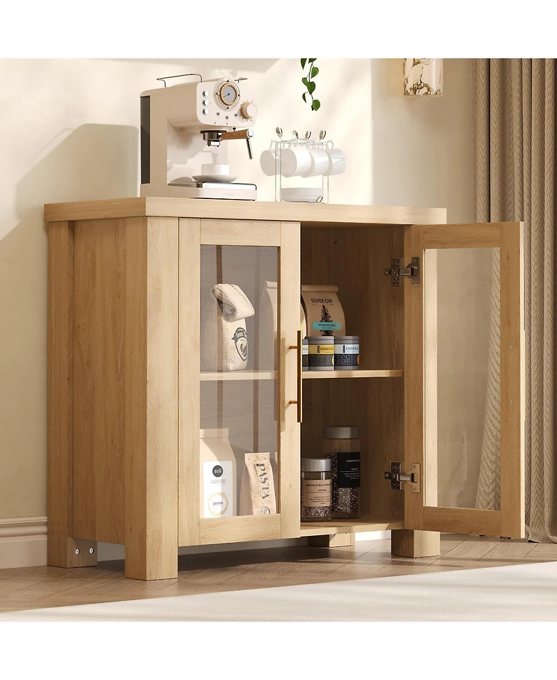 homfan Wooden Sideboard Credenza, Buffet Cabinet with Tempered Glass Doors for Living Room, Dining Room and Kitchen Storage