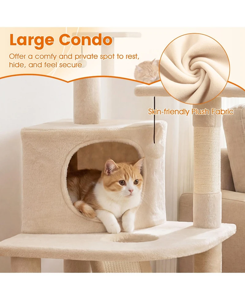 Cozito 44 in Tall Kitten Tower with Condo and 2 Plush Perches, Beige