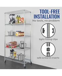 Streamdale Furniture Heavy Duty 5 Tier Wire Shelving Unit with Wheels and Feet