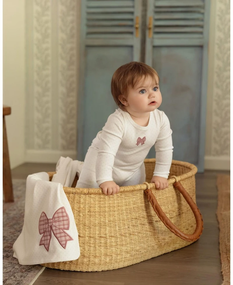 MeMoi Baby Girls "Put A Bow On It" 100% Cotton Embroidered Swaddle Blanket