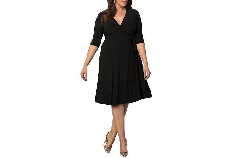 Kiyonna Plus Essential Wrap Dress with 3/4 Sleeves