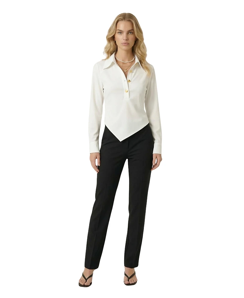 Modenaire Women's Collared Button-Front Asymmetrical-Hem Blouse
