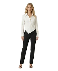 Modenaire Women's Collared Button-Front Asymmetrical-Hem Blouse