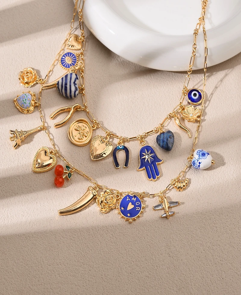 Nicole Miller Gold-Tone Double Layer Charm Necklace