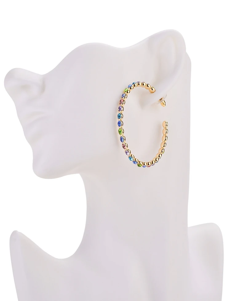 Nicole Miller Gold-Tone Multicolor Glass Stones Hoop Earrings