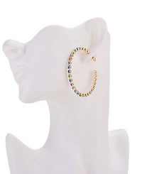 Nicole Miller Gold-Tone Multicolor Glass Stones Hoop Earrings