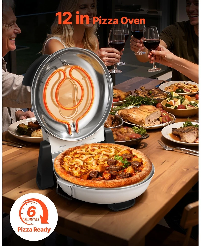 Mecale Electric Pizza Oven, 12", 1200W, Cordierite Stone, 5 Heat Modes, Viewing Window, Up to 788degree(s)F