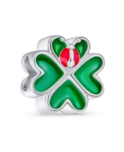 Bling Jewelry Lucky Green Clover Heart and Lady Bug Charm Bead .925 Sterling Silver Fits European Bracelet