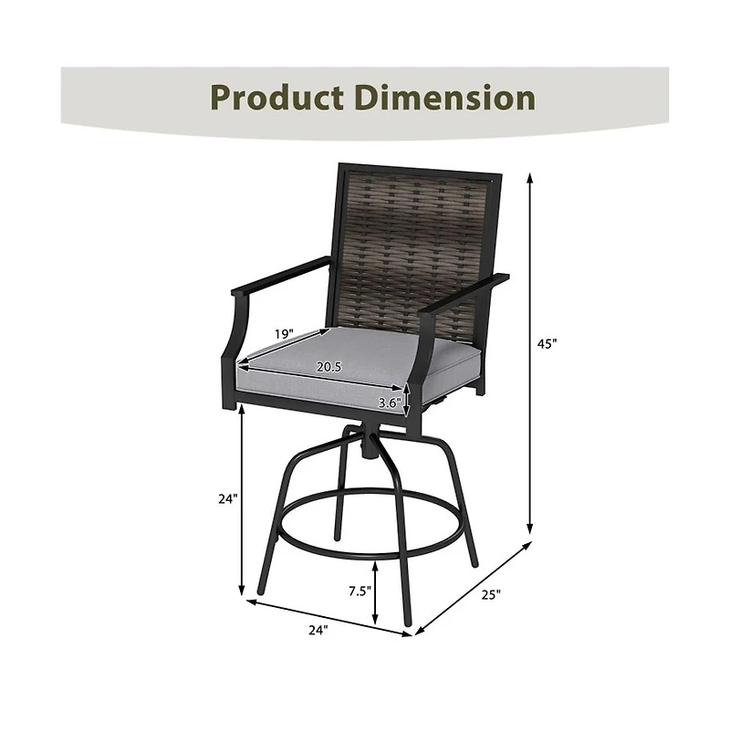 Boyel Living Outdoor Pe Wicker Swivel Bar Stools Set of 2 Counter Height Patio Chairs with Back