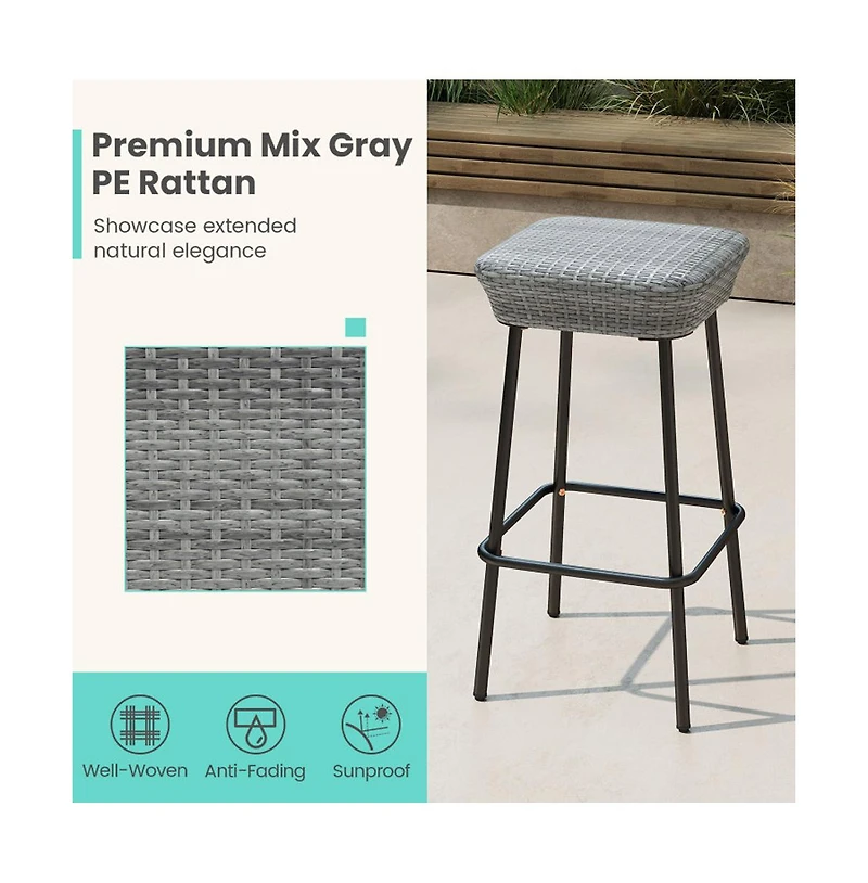 Boyel Living 29.5 Inches Patio Bar Stools Set of 2 with Rattan Seat and Footrest
