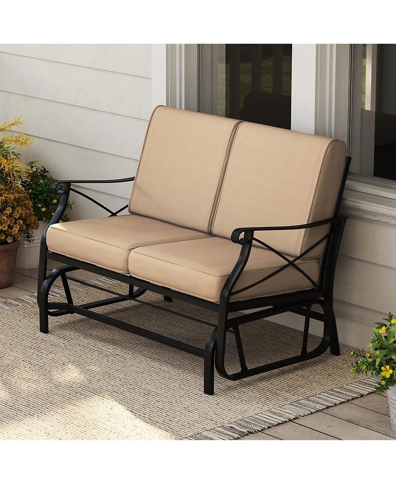 Gymax Outdoor 2-Person Glider Rocking Chair Loveseat with Thick Cushions and Metal Frame